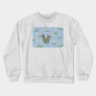 Raccoon in Field of Flowers - Pastel Crewneck Sweatshirt